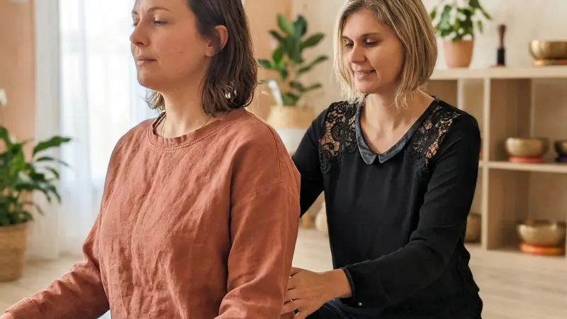 Charlotte en séance d'hypnose avec une accompagnée